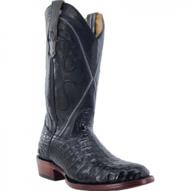 R Watson Black Medium Round Toe Caiman Belly Western Boot