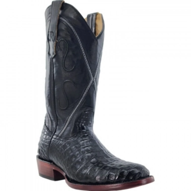 R Watson Black Medium Round Toe Caiman Belly Western Boot