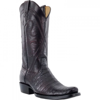 R Watson Black Cherry Narrow Square Toe Caiman Belly Western Boot