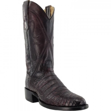 R Watson Black Cherry Medium Round Toe Caiman Belly Western Boot
