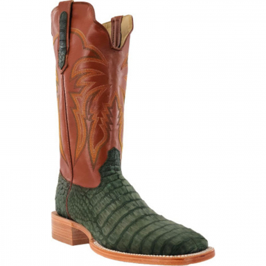 R Watson Vintage Amber Wide Square Toe Caiman Belly Western Boot
