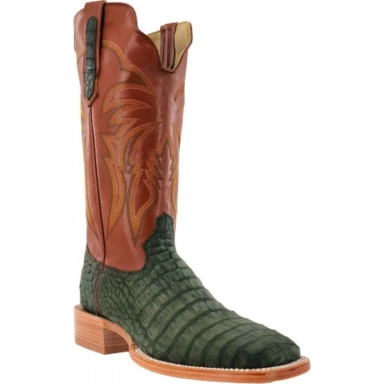 R Watson Vintage Amber Wide Square Toe Caiman Belly Western Boot