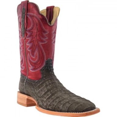 R Watson Rosa Wide Square Toe Nubuck Caiman Belly Western Boot