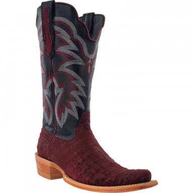 R Watson Black Narrow Square Toe Nubuck Caiman Belly Western Boot