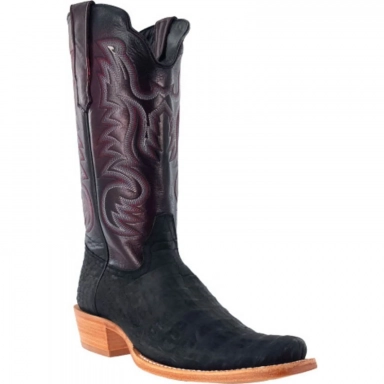 R Watson Black Cherry Brush Off Narrow Square Toe Nubuck Caiman Belly Western Boot