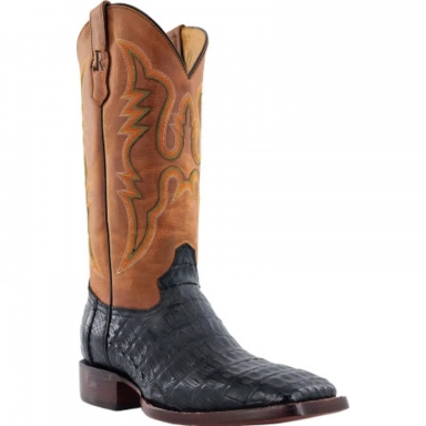 R Watson Arizona Tan Wide Square Toe Caiman Tail Western Boot