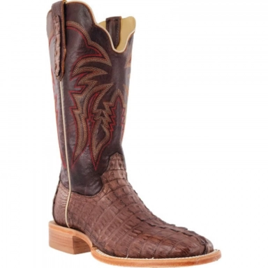 R Watson Laguna Cognac Wide Square Toe Hornback Caiman Tail Western Boot