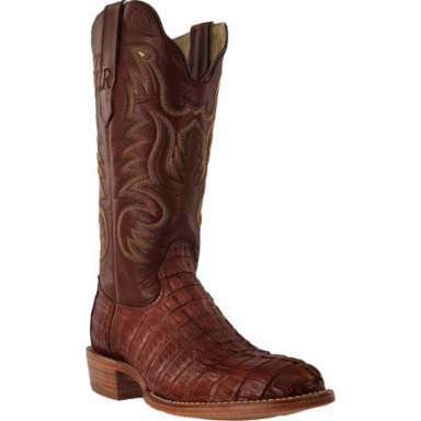 R Watson Cognac Sintra Medium Round Toe Hornback Caiman Tail Western Boot