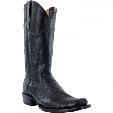 R Watson Black St. Louis Narrow Square Toe Full Quill Ostrich Western Boot