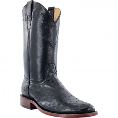 R Watson Black St. Louis Roper Full Quill Ostrich Western Boot