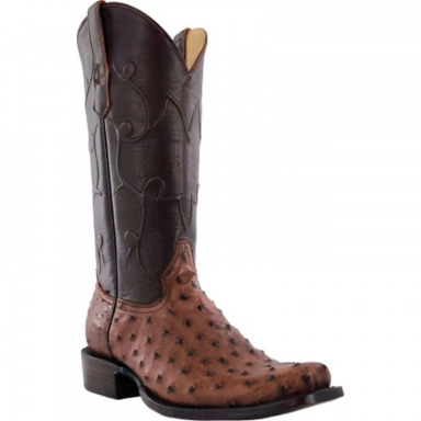 R Watson Chocolate Narrow Square Toe Full Quill Ostrich Western Boot