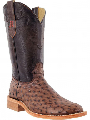 R Watson Chocolate Roper Full Quill Ostrich Western Boot