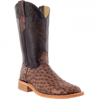 R Watson Chocolate Roper Full Quill Ostrich Western Boot