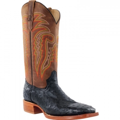 R Watson Arizona Tan Wide Square Toe Full Quill Ostrich Western Boot