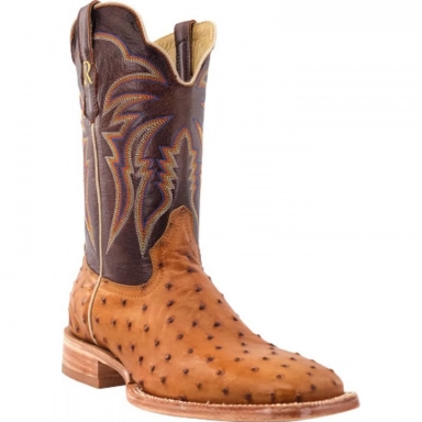 R Watson Laguna Cognac Wide Square Toe Full Quill Ostrich Western Boot