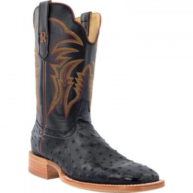 R Watson Black Sinatra Wide Square Toe Full Quill Ostrich Western Boot