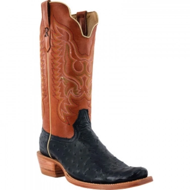 R Watson Cognac Sinatra Narrow Square Toe Full Quill Ostrich Western Boot
