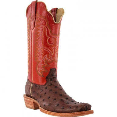 R Watson Indian Orange Narrow Square Toe Full Quill Ostrich Western Boot