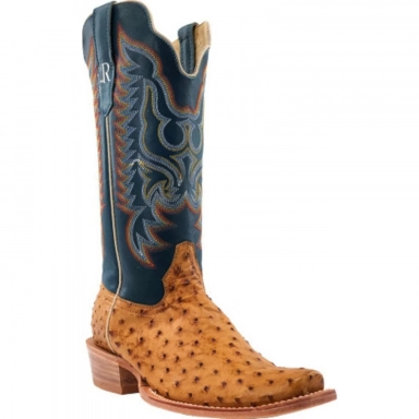 R Watson Royal Blue Narrow Square Toe Full Quill Ostrich Western Boot