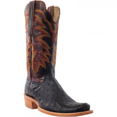 R Watson Cognac Crazy Dog Narrow Square Toe Full Quill Ostrich Western Boot