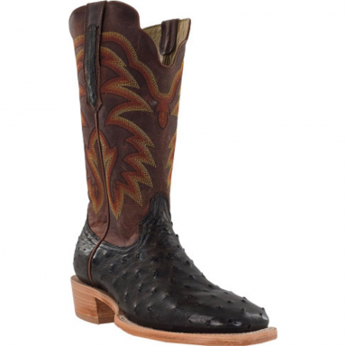 R Watson Cognac Crazy Dog Wide Square Toe Full Quill Ostrich Western Boot