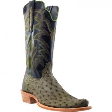R Watson Black Raven Narrow Square Toe Full Quill Ostrich Western Boot