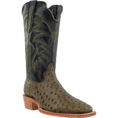 R Watson Black Raven Wide Square Toe Full Quill Ostrich Western Boot