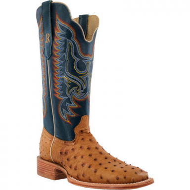 R Watson Royal Blue Wide Square Toe Full Quill Ostrich Western Boot