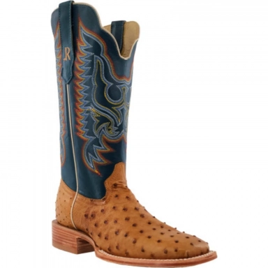 R Watson Royal Blue Wide Square Toe Full Quill Ostrich Western Boot
