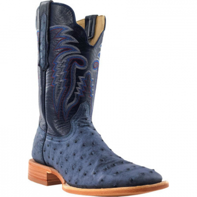 R Watson Navy Wide Square Toe Full Quill Ostrich Western Boot