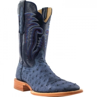 R Watson Navy Wide Square Toe Full Quill Ostrich Western Boot