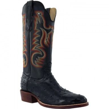R Watson Black Sinatra Super Roper Full Quill Ostrich Western Boot