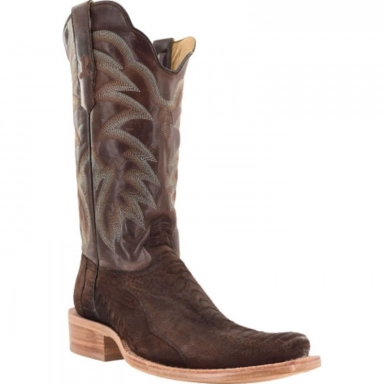 R Watson Old Fashioned Cafe Narrow Square Toe Sueded Ostrich Leg Western Boot