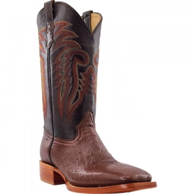 R Watson Chocolate Wide Square Toe Smooth Ostrich Western Boot