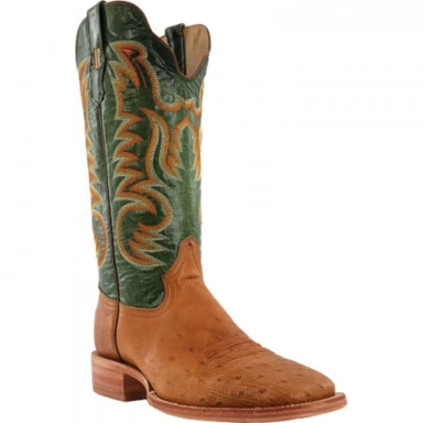 R Watson Forrest Green Wide Square Toe Smooth Ostrich Western Boot