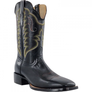 R Watson Black Sinatra Wide Square Toe Goat Western Boot