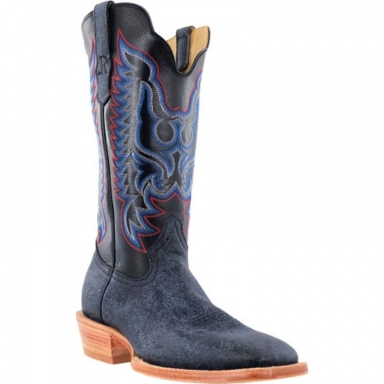 R Watson Midnight Blue Sinatra Wide Square Toe Cape Buffalo Western Boot