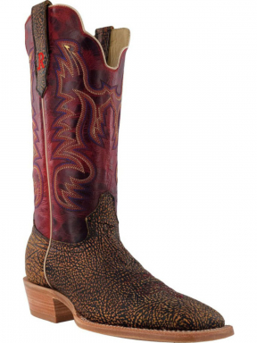 R Watson Blood Red Wide Square Toe Ring Lizard Western Boot