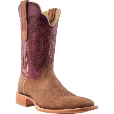 R Watson Mens Vella Rosa Narrow Square Toe Camel Western Boot