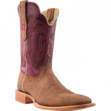 R Watson Vella Rosa Wide Square Toe Camel Western Boot