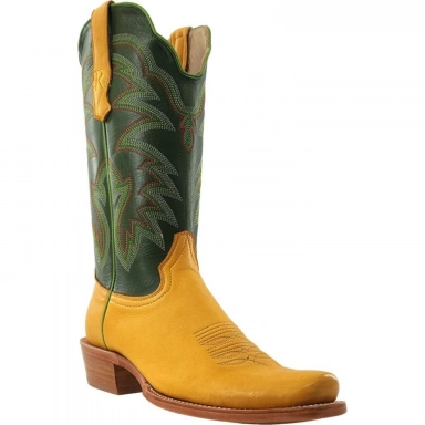 R Watson Mens Green Sinatra Wide Square Toe Deer Western Boot