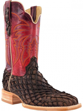 R Watson Rose Red Wide Square Toe Pirarucu Western Boot
