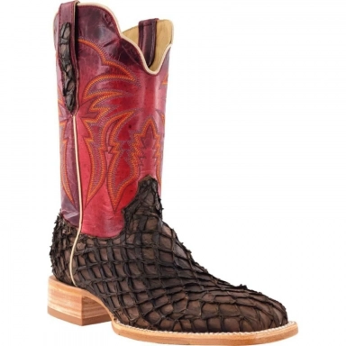 R Watson Rose Red Wide Square Toe Pirarucu Western Boot