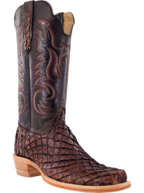R Watson Chocolate Narrow Square Toe Pirarucu Western Boot