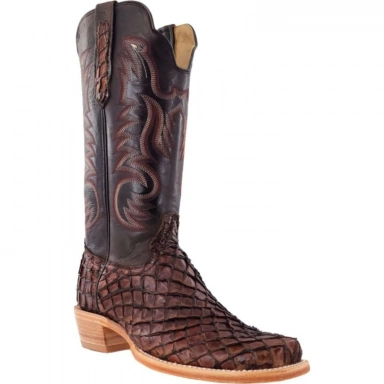 R Watson Chocolate Narrow Square Toe Pirarucu Western Boot