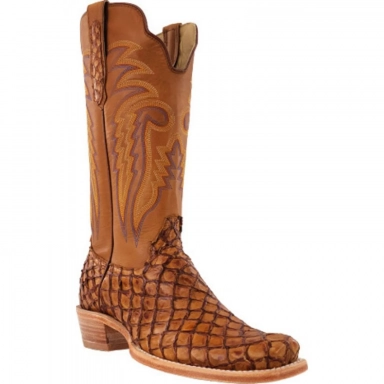 R Watson Brown Narrow Square Toe Pirarucu Western Boot