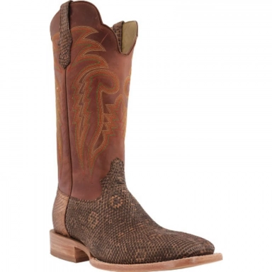 R Watson Cognac Wide Square Toe Ringtail Lizard Western Boot