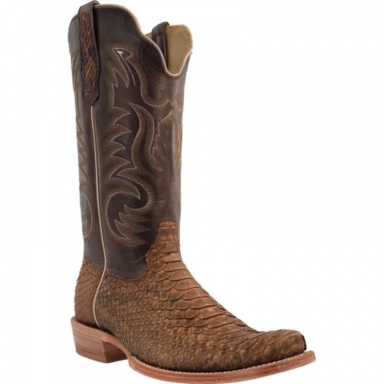 R Watson Carbon Narrow Square Toe Back Cut Python Western Boot