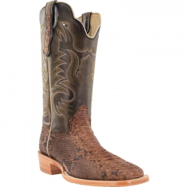 R Watson Carbon Wide Square Toe Back Cut Python Western Boot