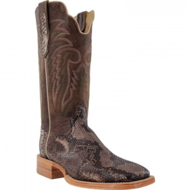R Watson Vintage Brown Wide Square Toe Python Belly Cut Western Boot